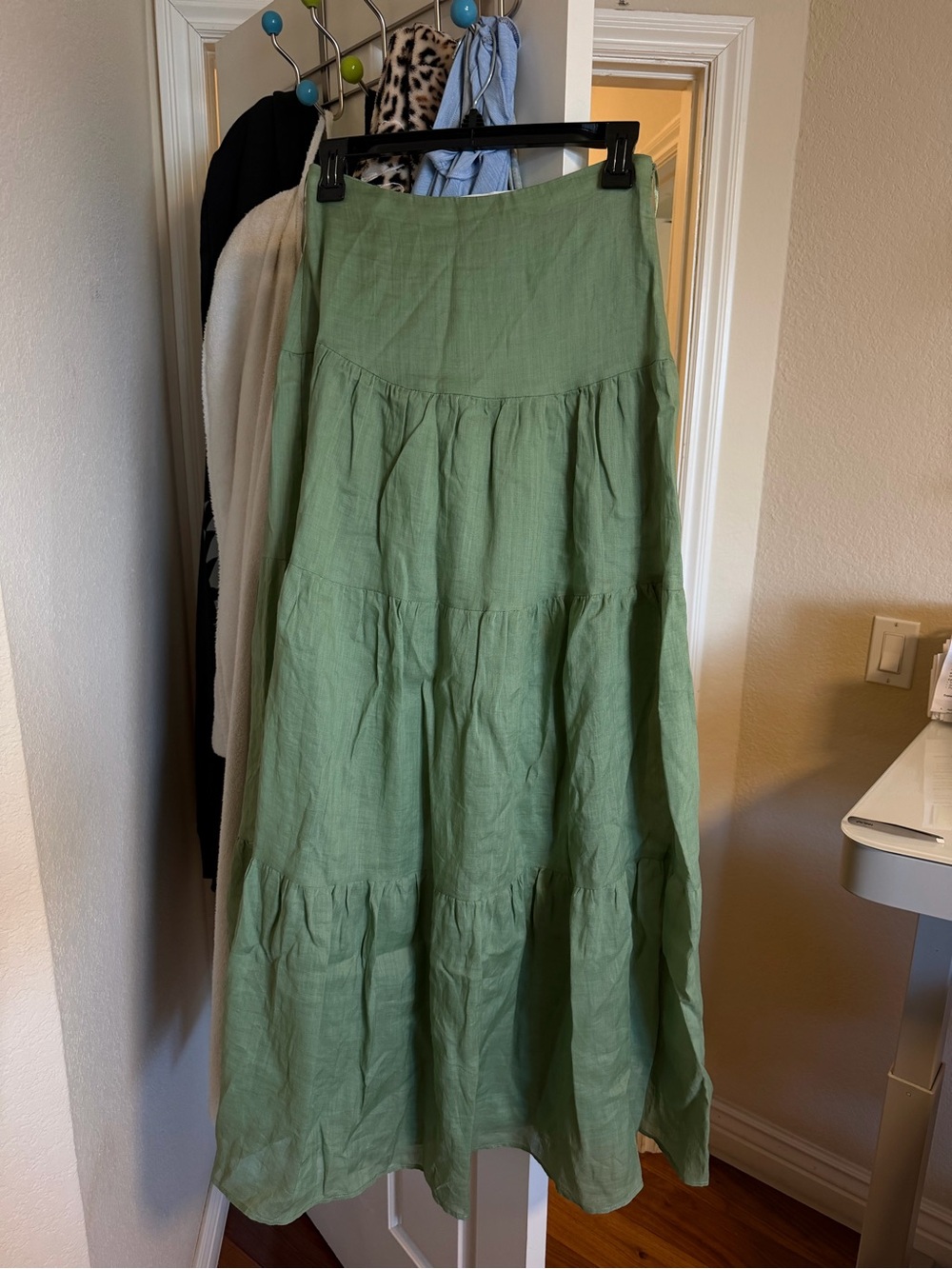 Mango Light Green Tiered Maxi Skirt